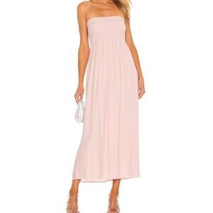 Lovers and Friends Fielle Midi Dress Pink Crinkle Gauze Strapless Smocked XS X1